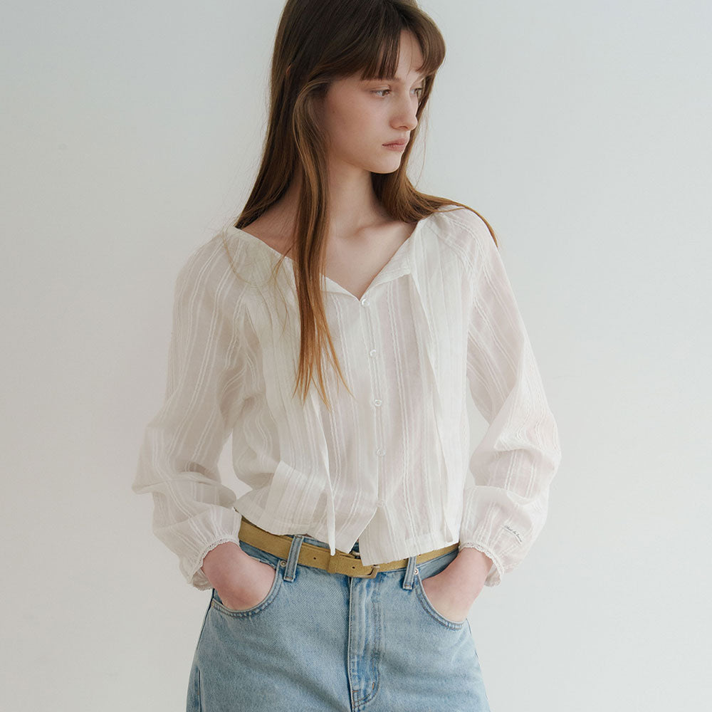 CHATDELAMA [Wearing Apink Chorong / 3rd] COTTON MIST BLOUSE [IVORY]