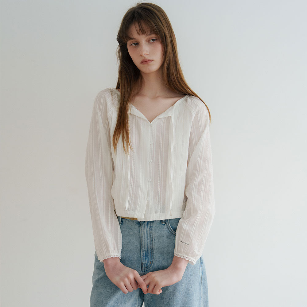CHATDELAMA [Wearing Apink Chorong / 3rd] COTTON MIST BLOUSE [IVORY]