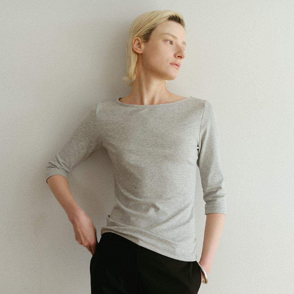 TEXT ROOM Minimal Boat Neck T-shirts_Grey