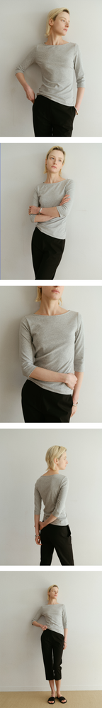 TEXT ROOM Minimal Boat Neck T-shirts_Grey