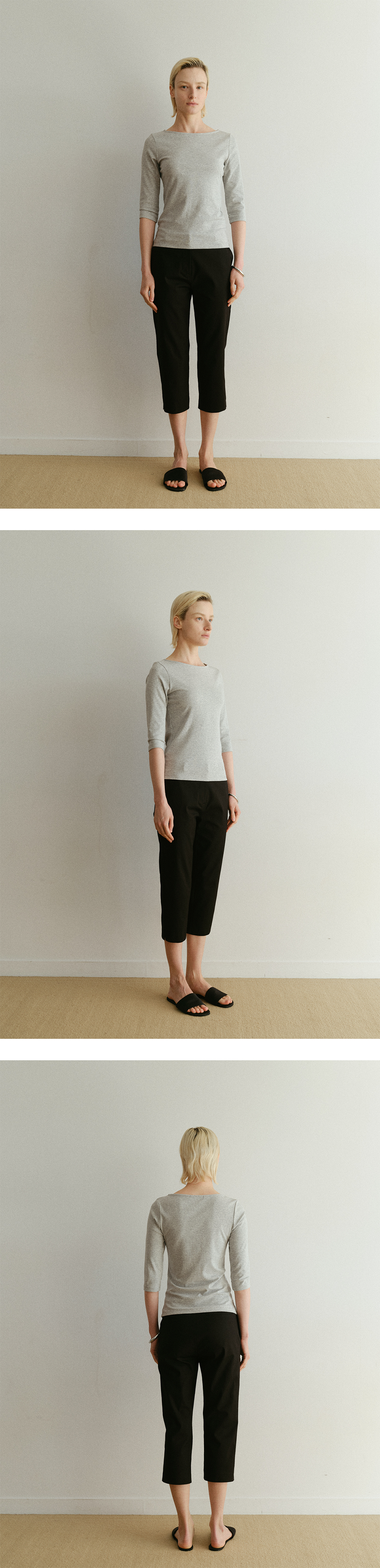 TEXT ROOM Minimal Boat Neck T-shirts_Grey