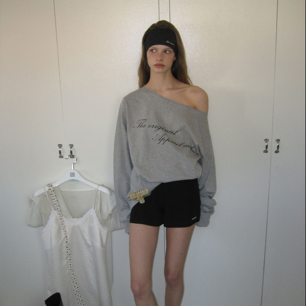 APPAREL ARCHIVE [8th] Lettering off-shoulder t-shirt - Gray