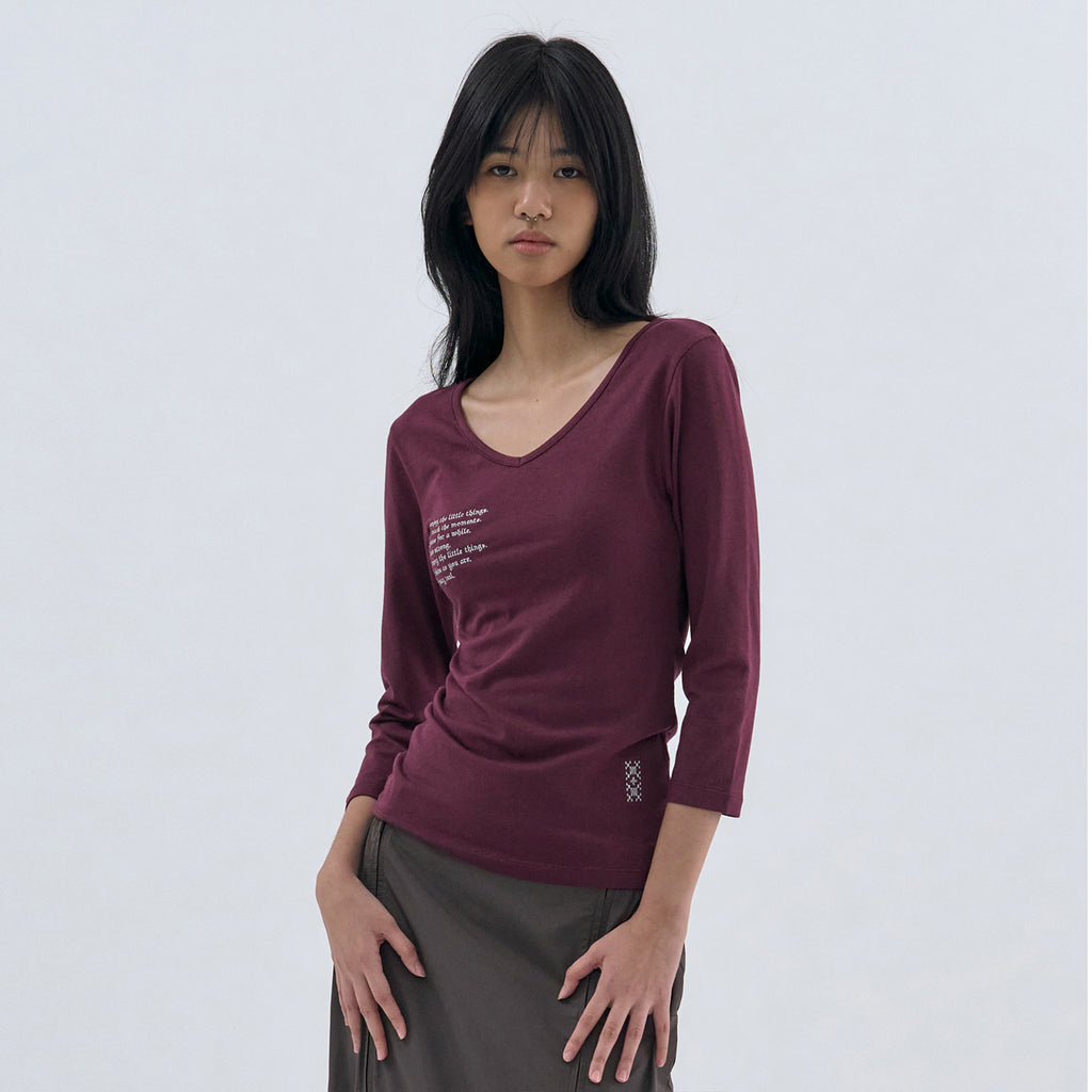 WELLBEING EXPRESS V neck 3/4 sleeve Burgundy