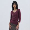 WELLBEING EXPRESS V neck 3/4 sleeve Burgundy