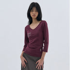 WELLBEING EXPRESS V neck 3/4 sleeve Burgundy