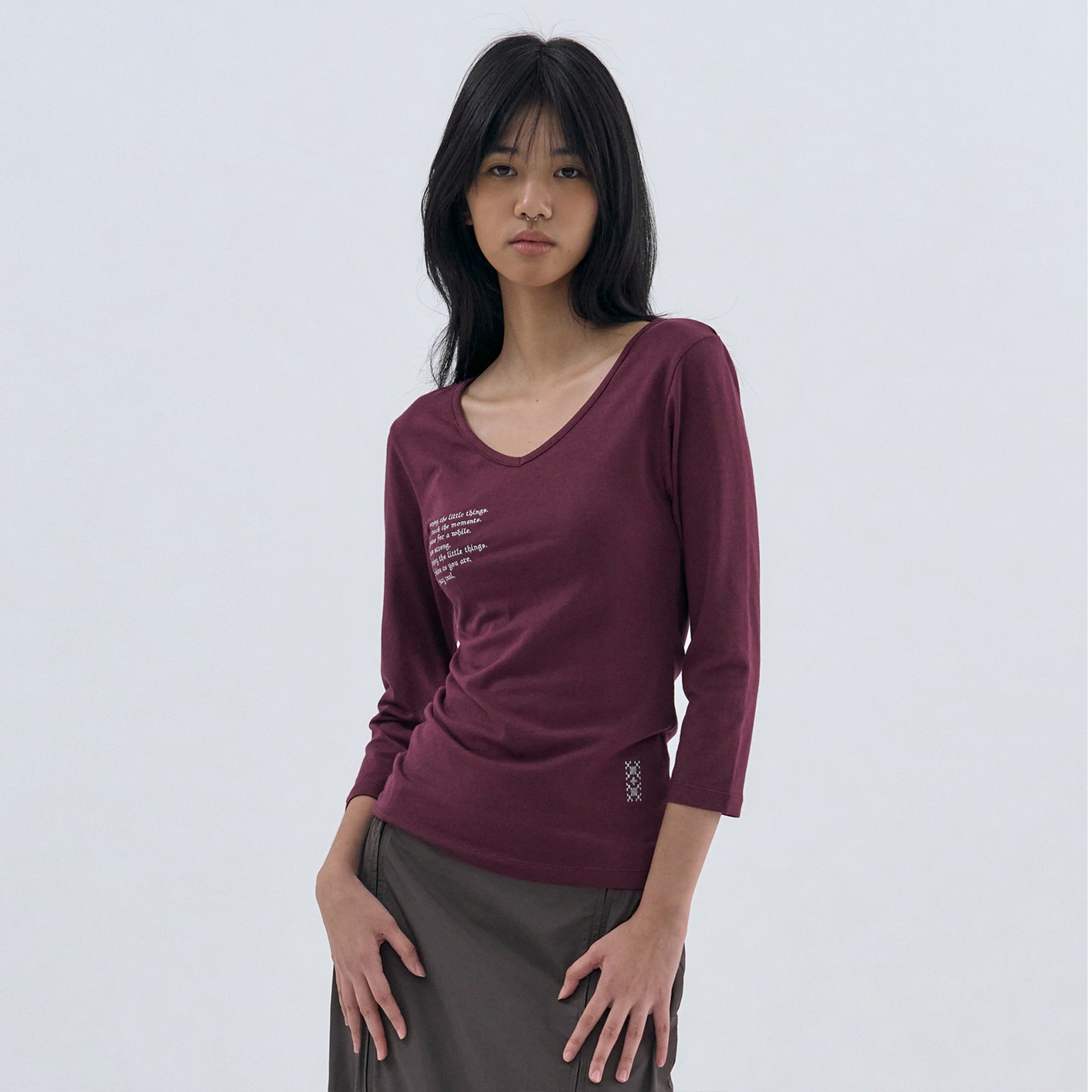 WELLBEING EXPRESS V neck 3/4 sleeve Burgundy