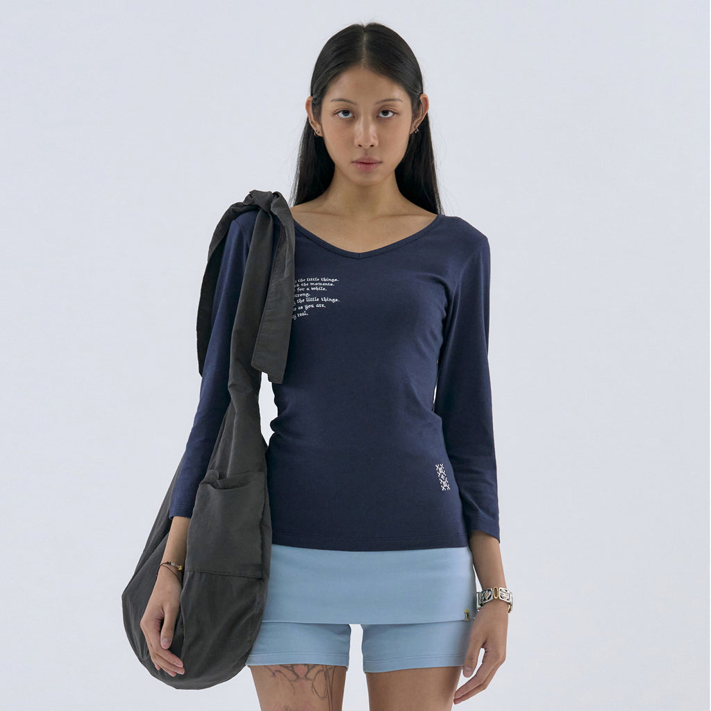 WELLBEING EXPRESS V neck 3/4 sleeve Navy