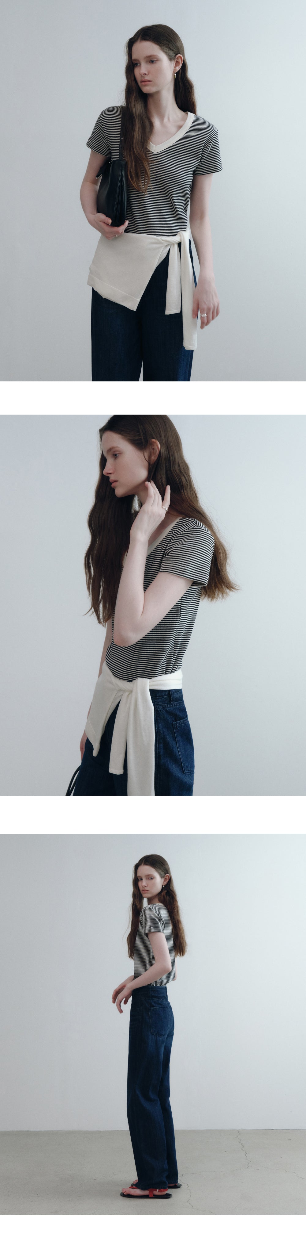 FOR YOUR EYES ONLY Fleu Stripe V-neck T-shirt (Black)