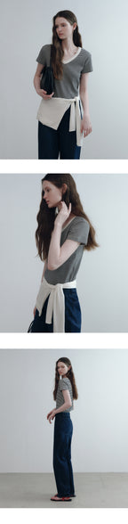 FOR YOUR EYES ONLY Fleu Stripe V-neck T-shirt (Black)