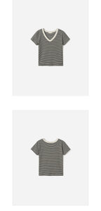 FOR YOUR EYES ONLY Fleu Stripe V-neck T-shirt (Black)