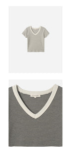 FOR YOUR EYES ONLY Fleu Stripe V-neck T-shirt (Black)