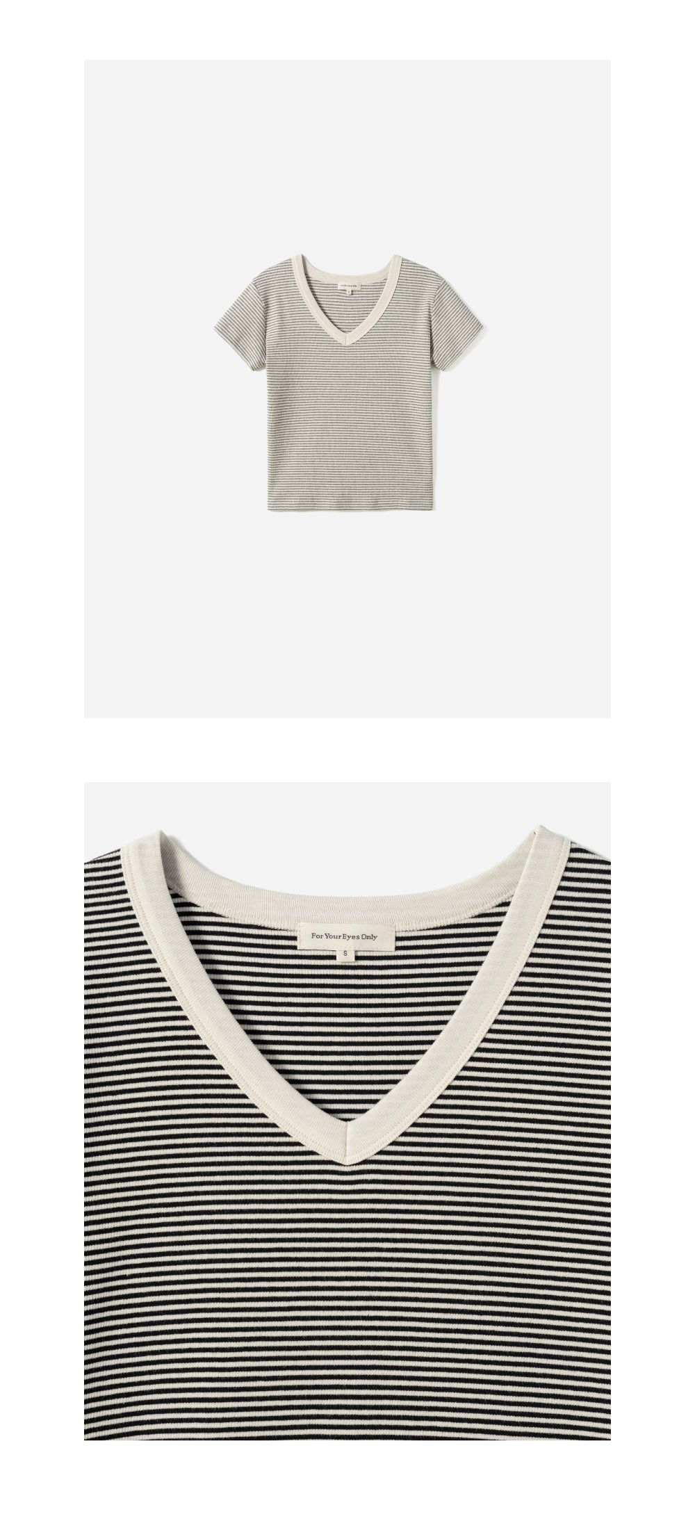 FOR YOUR EYES ONLY Fleu Stripe V-neck T-shirt (Black)