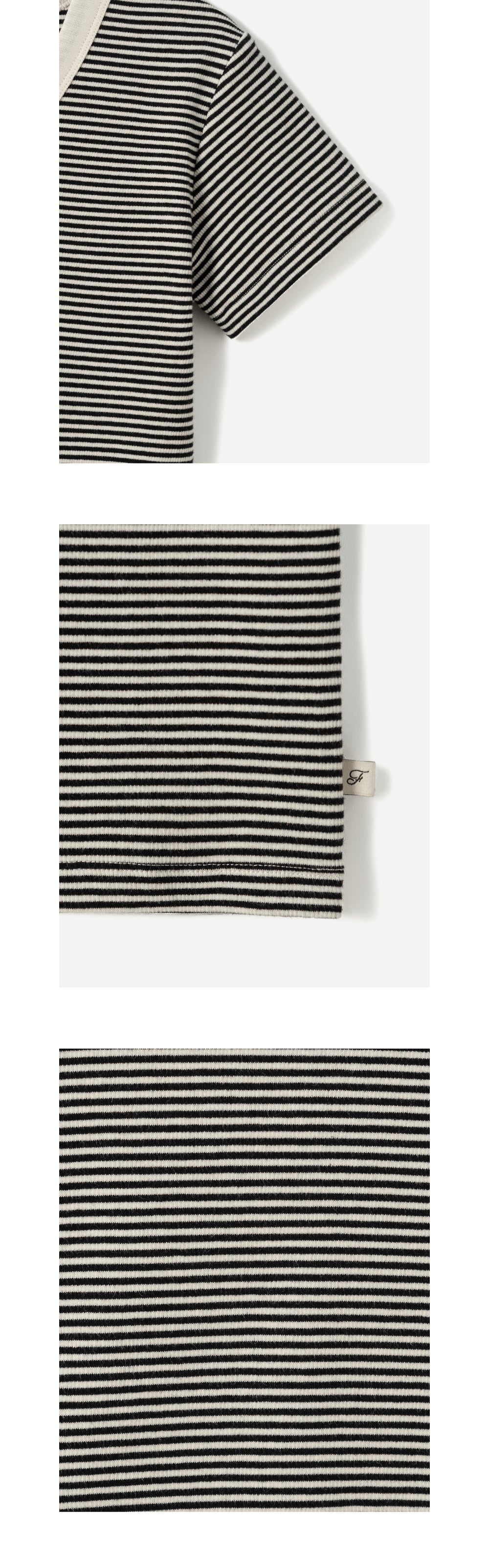 FOR YOUR EYES ONLY Fleu Stripe V-neck T-shirt (Black)