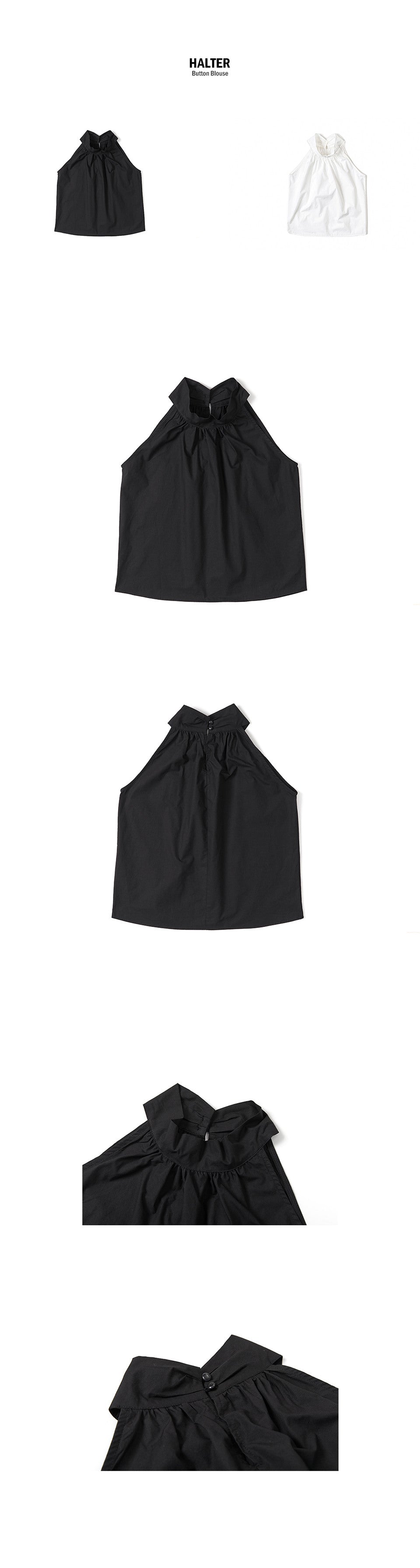320showroom Shirring Halter Neck Back Button Blouse-2color