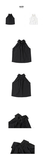 320showroom Shirring Halter Neck Back Button Blouse-2color