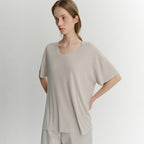 EAAH SILK RIB U NECK T-SHIRT (BEIGE)