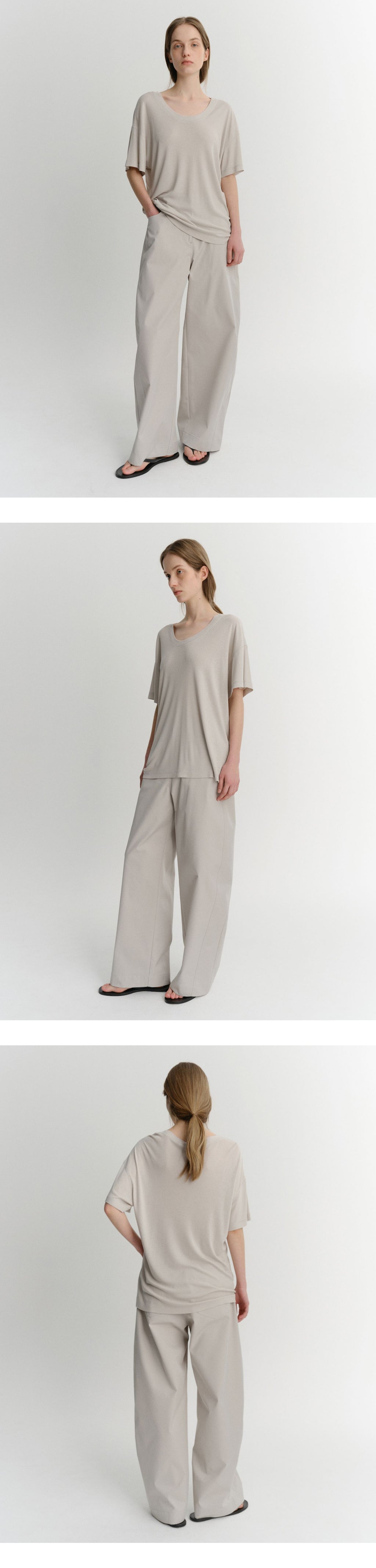 EAAH SILK RIB U NECK T-SHIRT (BEIGE)
