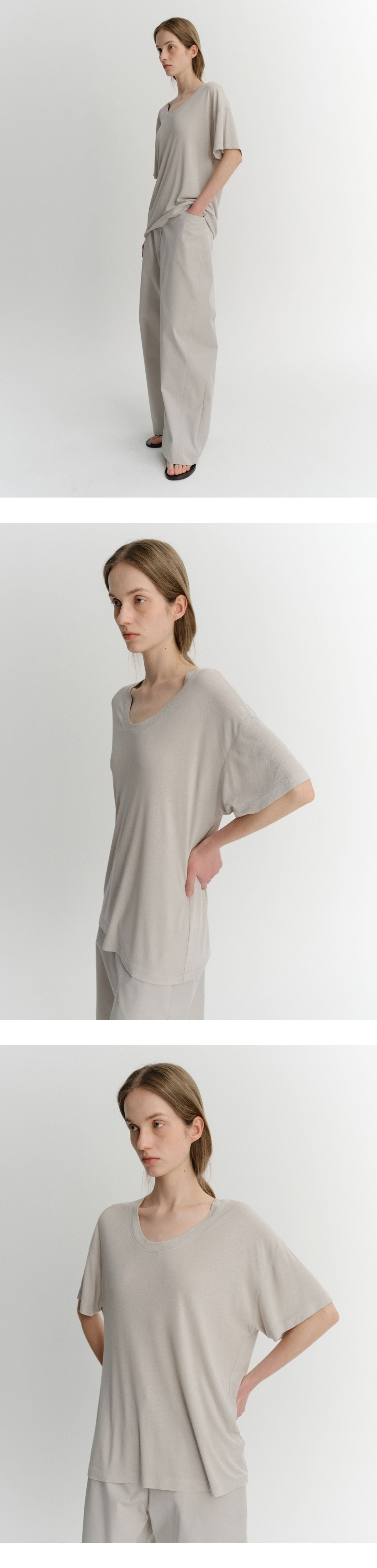 EAAH SILK RIB U NECK T-SHIRT (BEIGE)