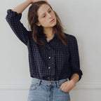 BLANK03 check pin-tuck blouse (navy)