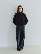 AUBOUR [2nd restock] pleats string blouse (navy)