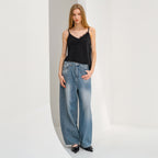 MORELIKEIT Lace unbalanced sleeveless top BLACK