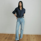 LINGSEOUL v-neck cotton shirt-navy
