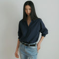 LINGSEOUL v-neck cotton shirt-navy