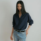 LINGSEOUL v-neck cotton shirt-navy