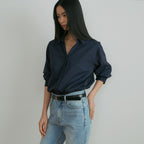 LINGSEOUL v-neck cotton shirt-navy