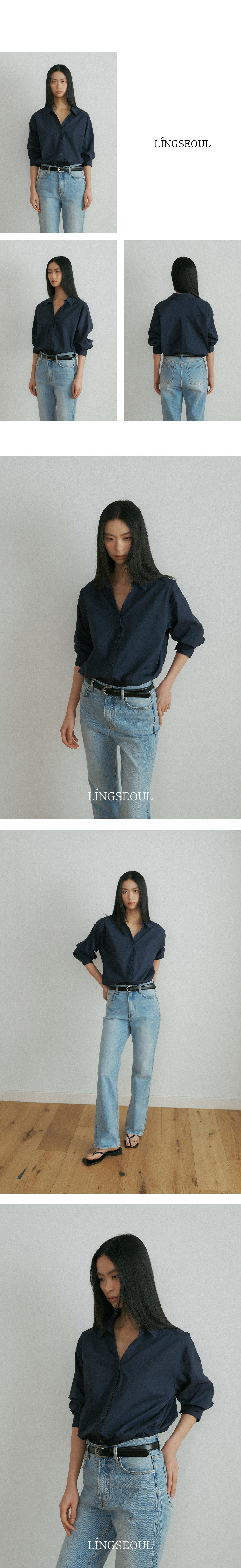 LINGSEOUL v-neck cotton shirt-navy