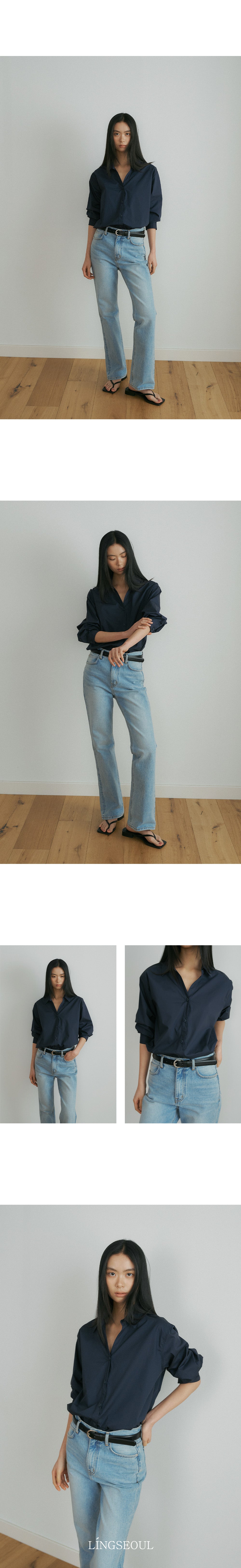 LINGSEOUL v-neck cotton shirt-navy