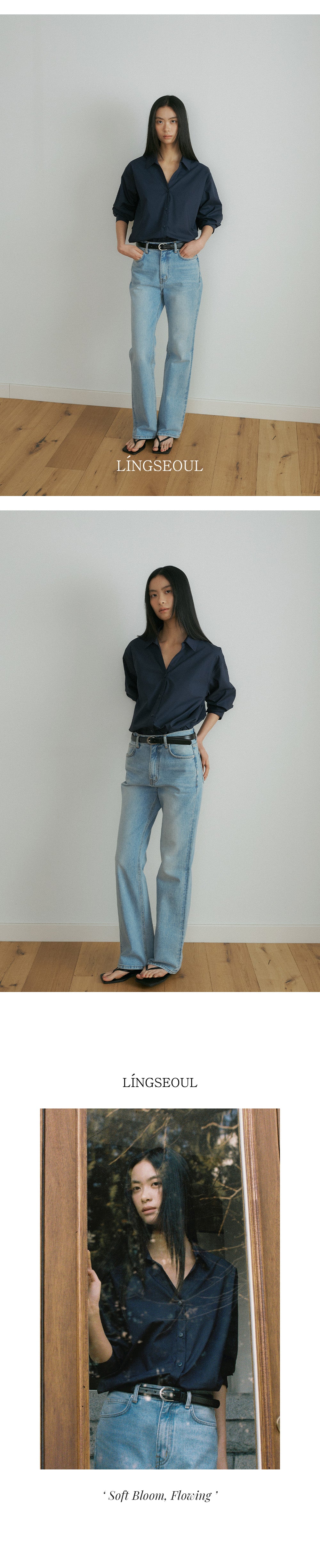 LINGSEOUL v-neck cotton shirt-navy