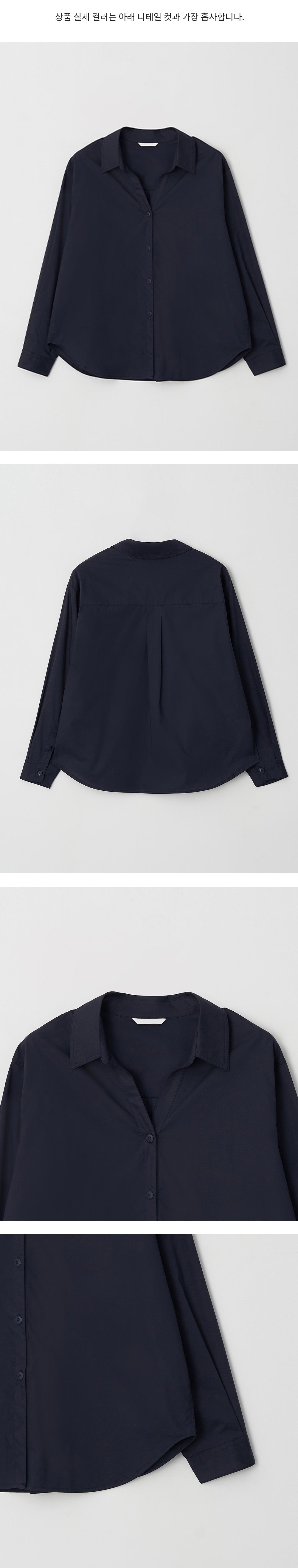 LINGSEOUL v-neck cotton shirt-navy