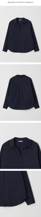 LINGSEOUL v-neck cotton shirt-navy