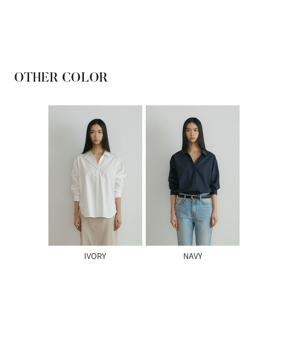 LINGSEOUL v-neck cotton shirt-navy