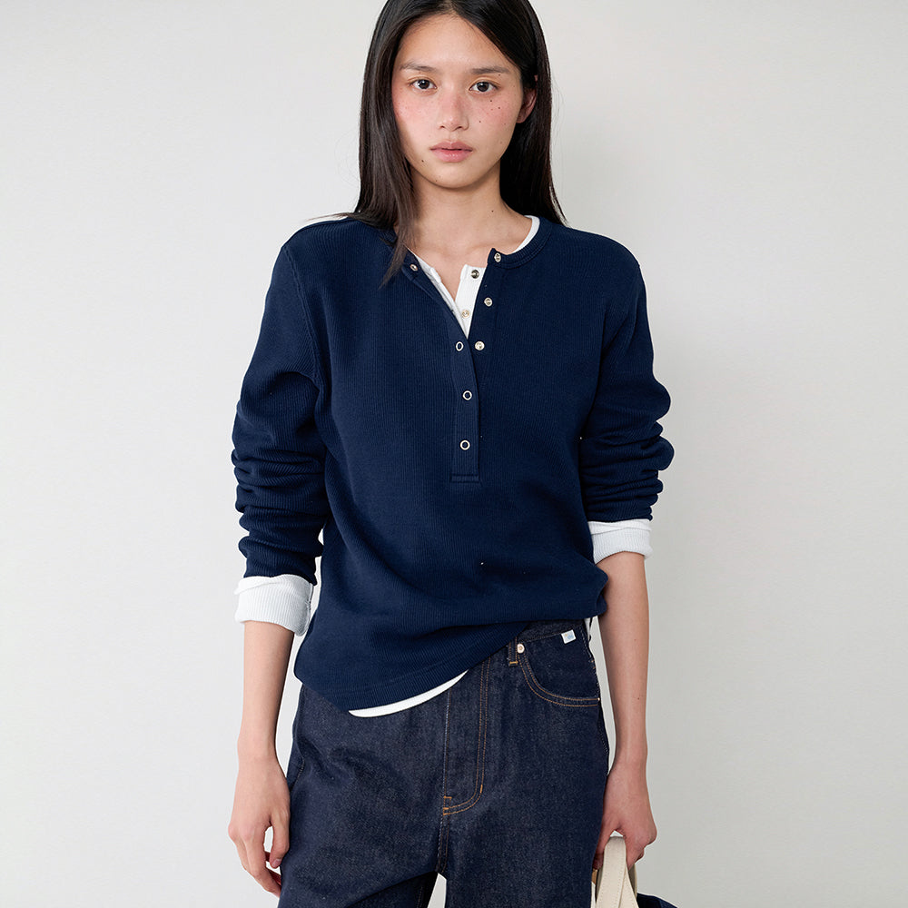 L'EAU [3rd] Tom waffle henley t-shirt_navy