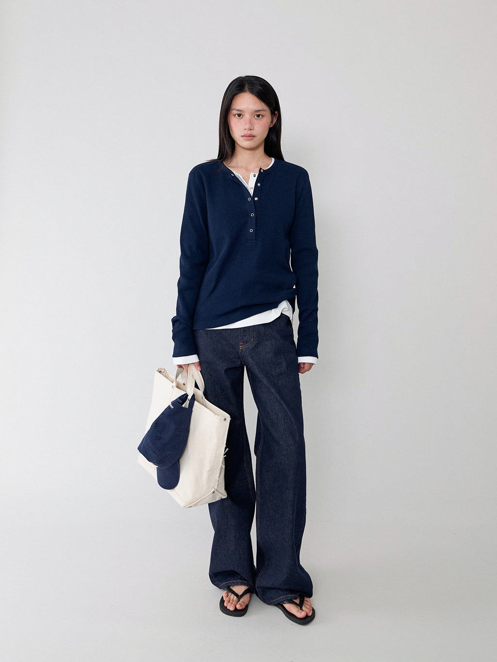 L'EAU [3rd] Tom waffle henley t-shirt_navy