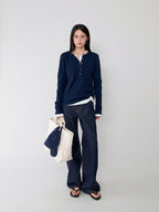 L'EAU [3rd] Tom waffle henley t-shirt_navy