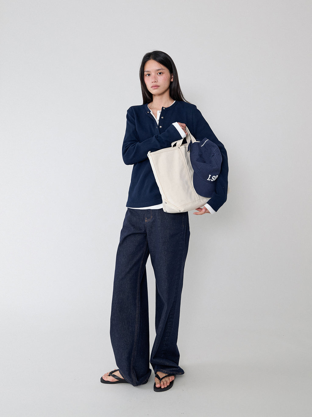 L'EAU [3rd] Tom waffle henley t-shirt_navy