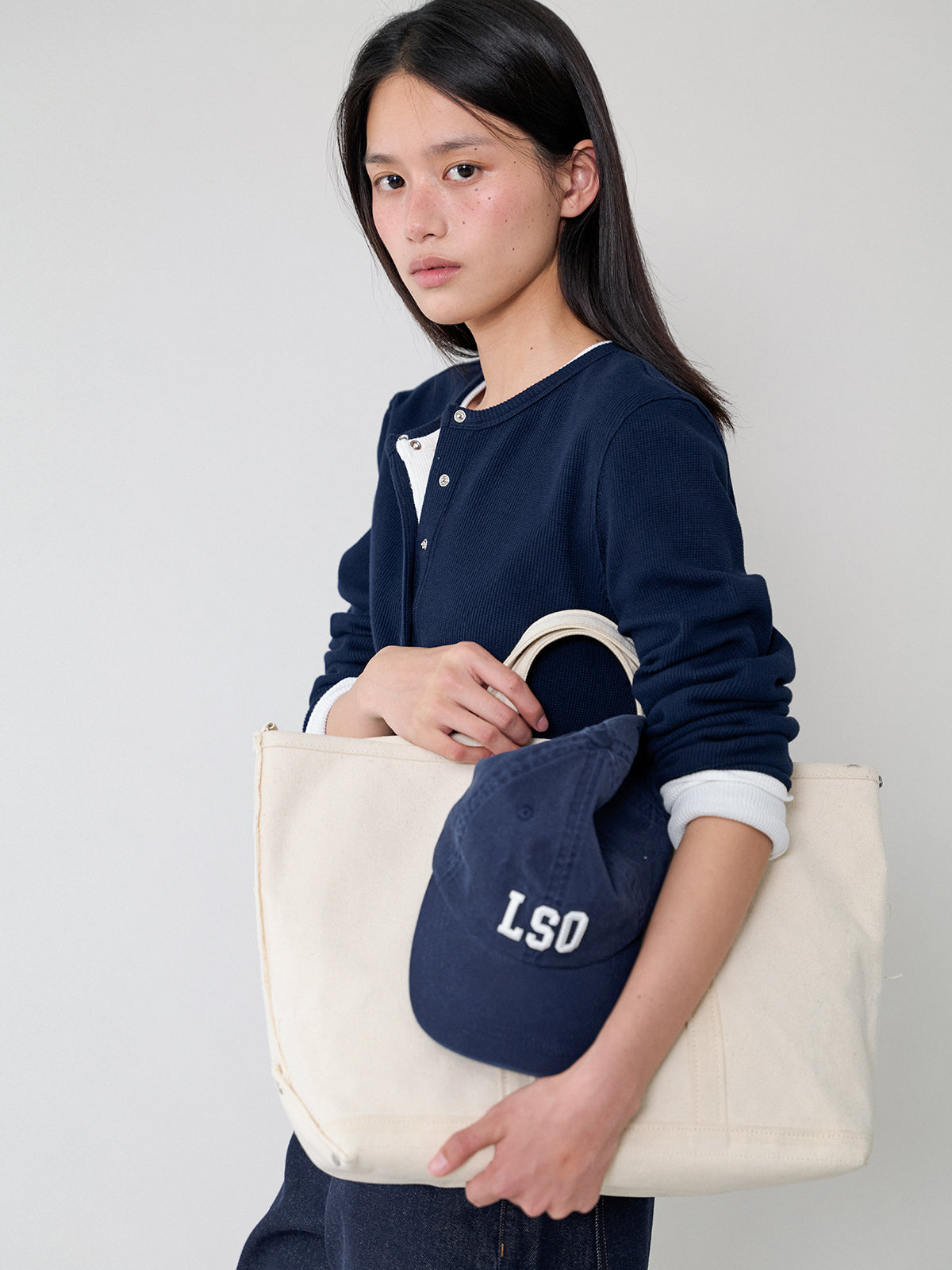 L'EAU [3rd] Tom waffle henley t-shirt_navy