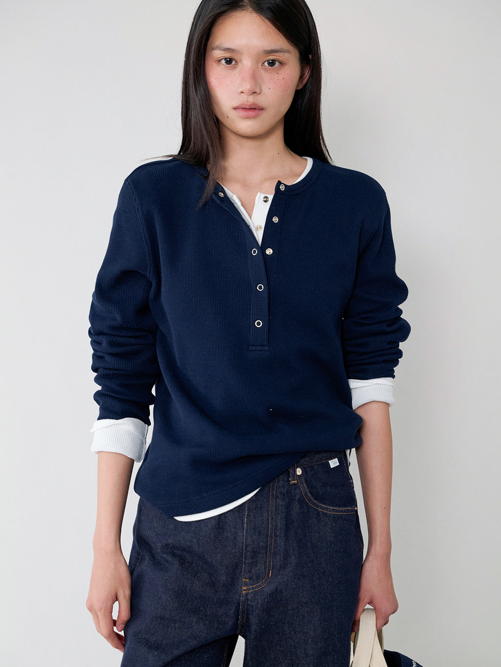 L'EAU [3rd] Tom waffle henley t-shirt_navy