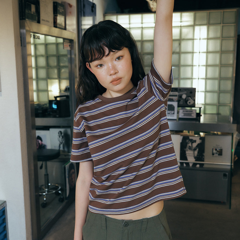GREENBUTTER Cotton Stripe Tee (Brown)