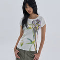 WELLBEING EXPRESS Flower Half Sleeve-green White