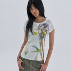 WELLBEING EXPRESS Flower Half Sleeve-green White