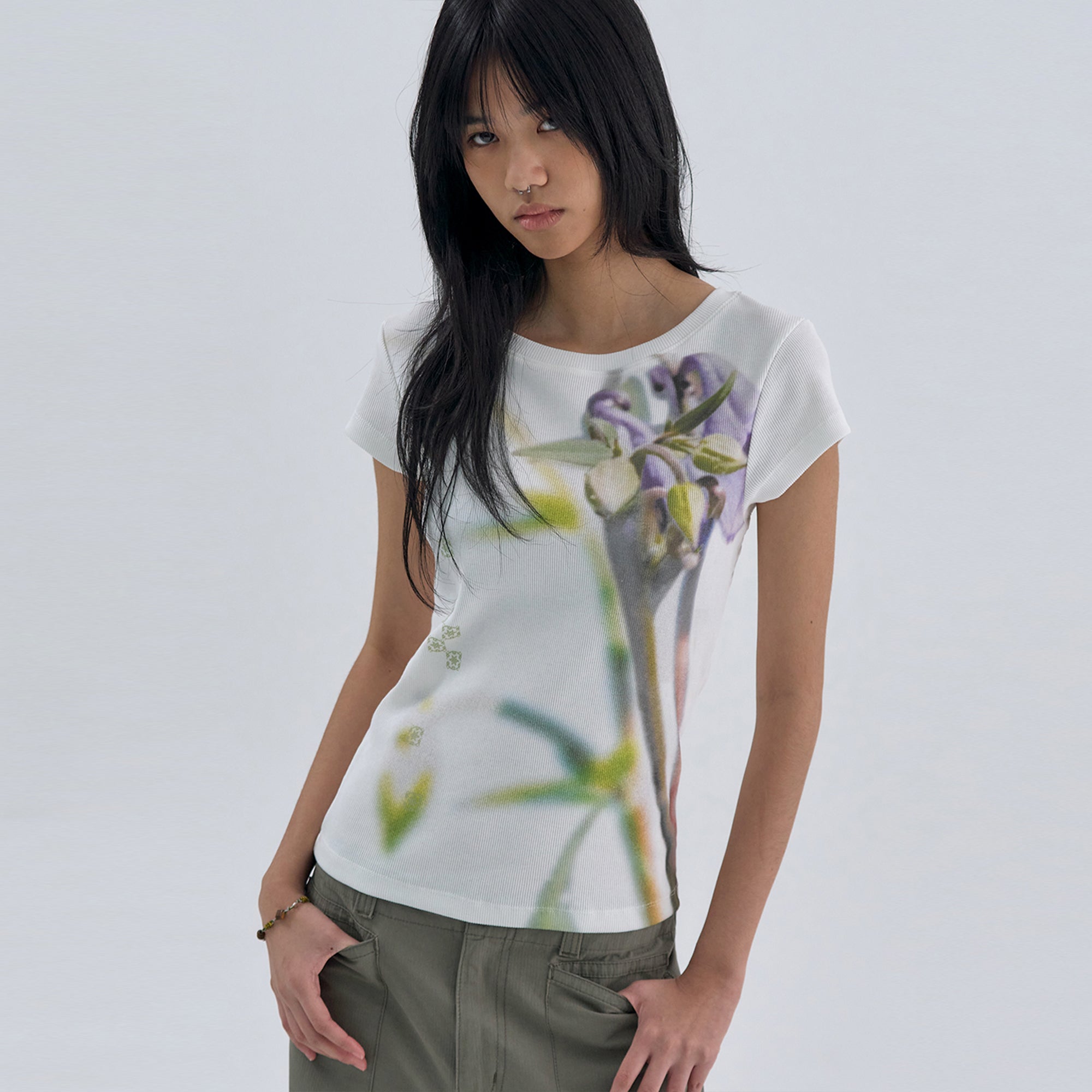 WELLBEING EXPRESS Flower Half Sleeve-green White