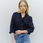BLANK03 check pin-tuck blouse (navy)
