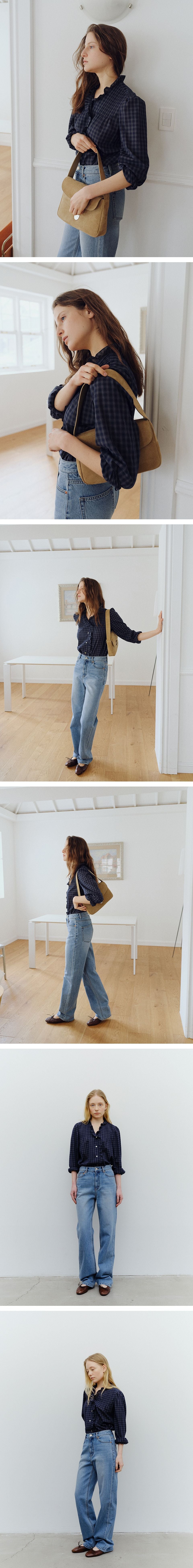 BLANK03 check pin-tuck blouse (navy)