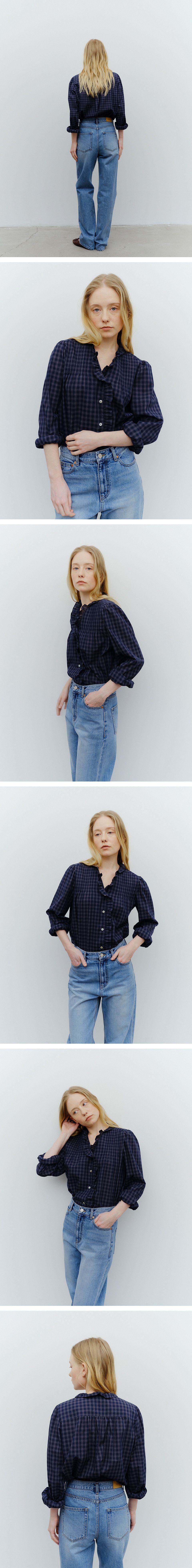 BLANK03 check pin-tuck blouse (navy)