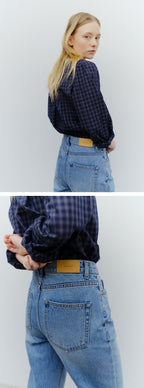 BLANK03 check pin-tuck blouse (navy)