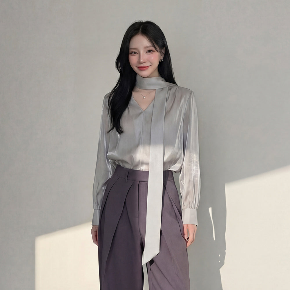 GIEMAR SHINING TIE BLOUSE SKY BLUE Shining tie blouse sky blue